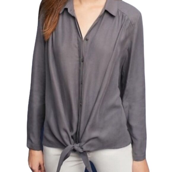 Anthropologie Maeve long sleeve button down blouse with a tie front - Picture 1 of 6